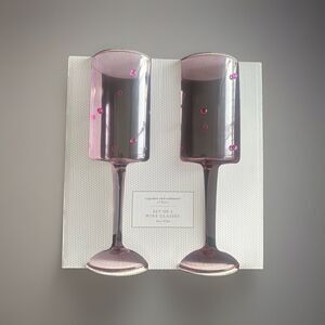 Cupcakes Cashmere Pink Polk-a-dot Wine Glasses Pair Wedding 16 Oz Toasting